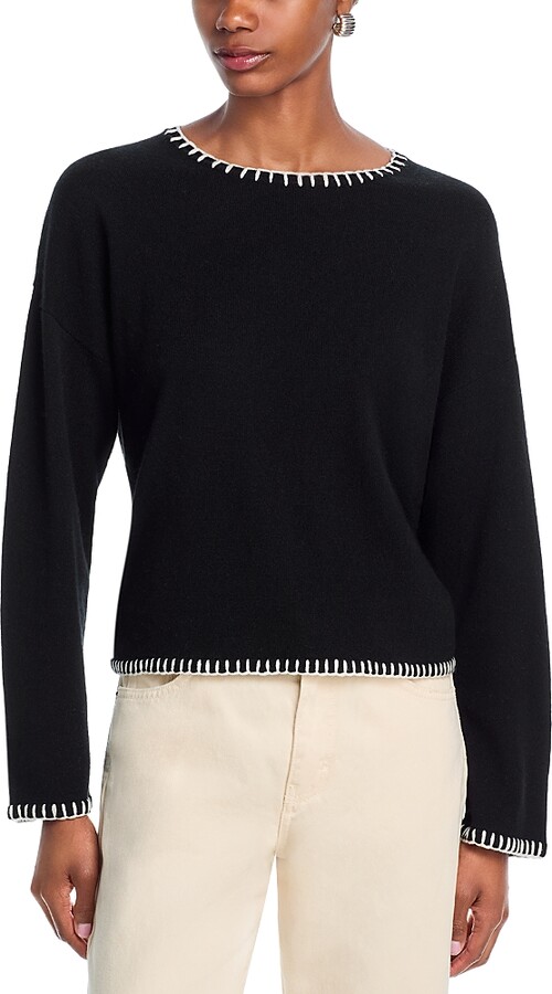 Aqua Cashmere Whipstitch Crewneck Sweater - Exclusive