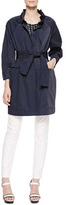 Thumbnail for your product : Armani Collezioni Long Belted Tech Fabric Coat, Navy