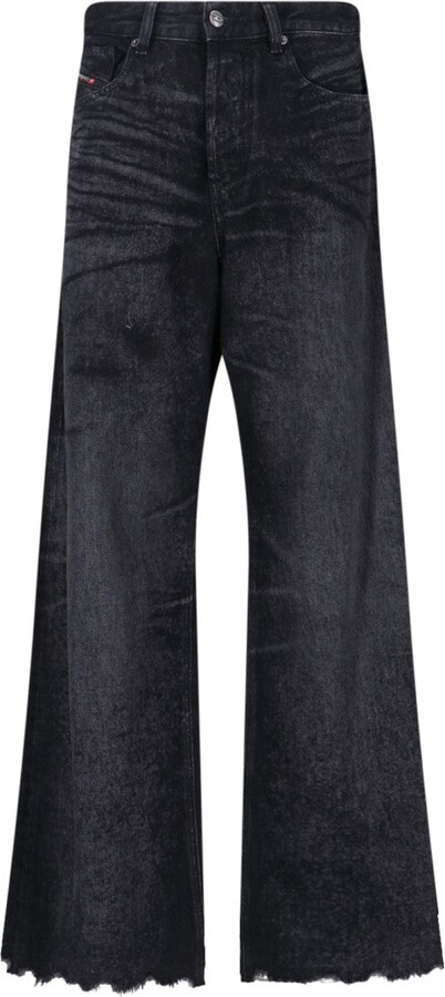 Diesel Wide-Leg Distressed Jeans With Multicolor Logo Accents