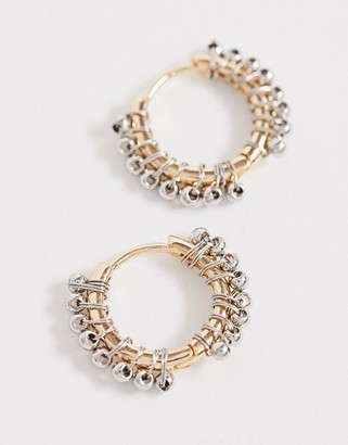 ASOS DESIGN hoop earrings with ball studs in two tone finish