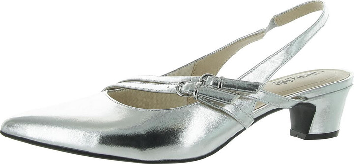 Monique Womens Metallic Strappy Slingback Heels