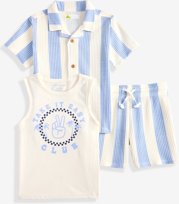 Epic Threads Boys Toddler 2T-4T 3-Pc. Striped Resort Shirt, Tank Top & Shorts Set, Macy's Exclusive