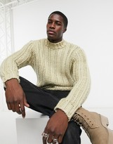 Thumbnail for your product : ASOS DESIGN heavyweight hand knit look turtle jumper in beige