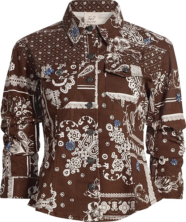 Cinq à Sept Women's Bandana Military Twill Scrunched Canyon Jacket - Dark Sepia - Size 00