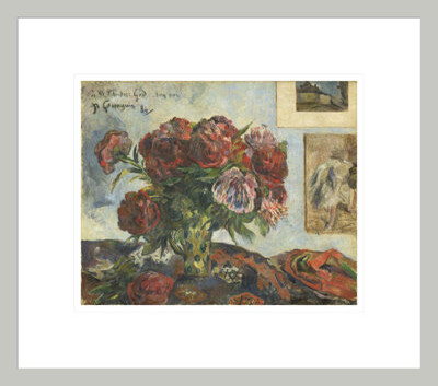 Red Barrel Studio Still Life with Peonies by Paul Gauguin - Framed Giclee Print