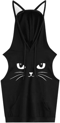 Wuitopue Women's Funny Cat Hoodie Shirt Sleeveless Cat Ears Hooded Tank Top  Ladies Fashion Funny Cat Expression Print Tops Women's Summer Tops Sale  Clearance - ShopStyle