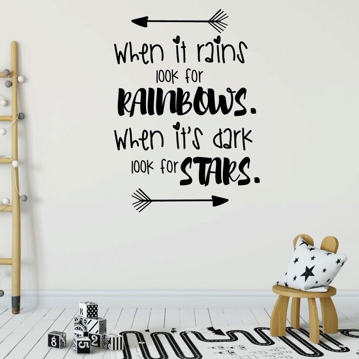 Etsy Children Wall Decal - When It Rains Look For Rainbows Vinyl Decorations For Boy's Bedroom, Playroom Or Study Area
