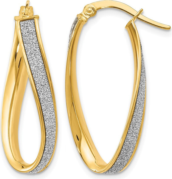 Diamond2Deal 14K Yellow Gold Glimmer Infused Oval Twist Hoop Earrings