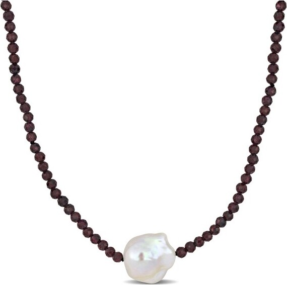 Everly Jewelry EVERLYJEWELRY|SterlingSilver13-15mmCulturedFreshwaterPearlandPurpleGarnetBeadedLayeringNecklace-20in