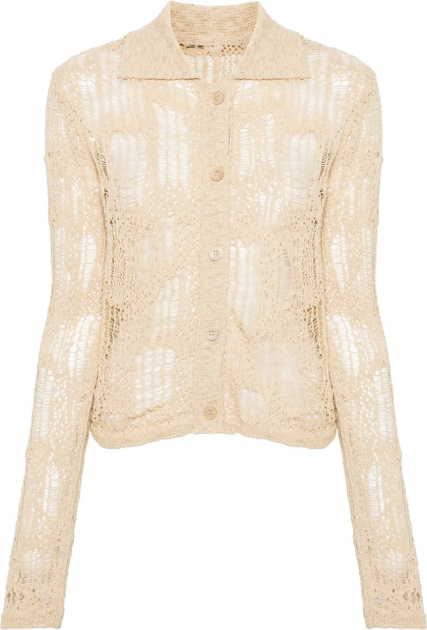 System Distressed Open-Knit Cardigan
