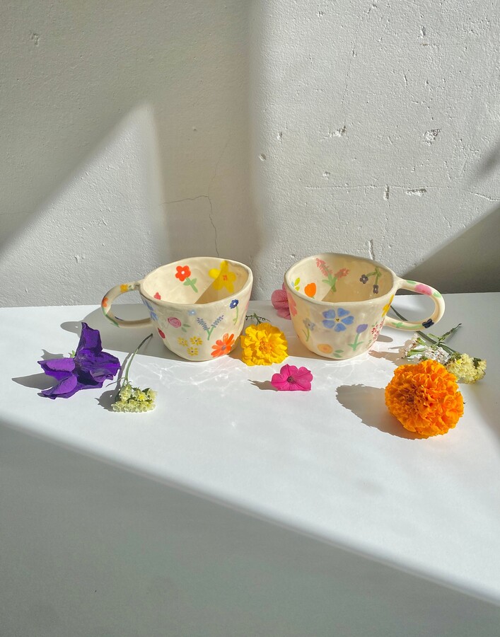 Etsy Preorderwildflower Bouquet Handmade Ceramic Mug-Handmade Mug-Cute Clay Mug-Aesthetic Mug-Flower Mug-Mug