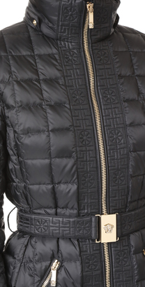 Versace Puffer Jacket with Belt and Fox Fur Trim