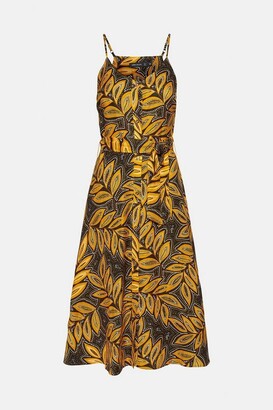 Karen Millen Leaf Linen Viscose Woven Button Through Sundress