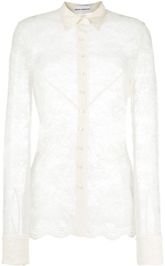 Paco Rabanne Sheer Lace Shirt - ShopStyle Tops