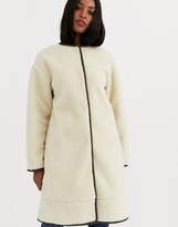 Thumbnail for your product : Asos Tall ASOS DESIGN Tall collarless borg coat with seam detail in cream