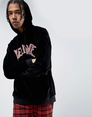 ASOS Oversized Velour Hoodie With Text Embroidery
