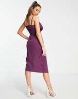 Thumbnail for your product : Little Mistress satin wrap midi dress in purple