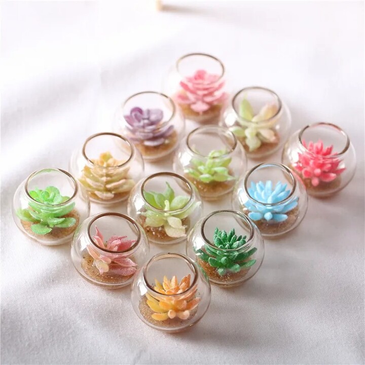 1pcs Dollhouse doll house accessories mini glass tank succulent plant potted miniature model micro landscape decoration