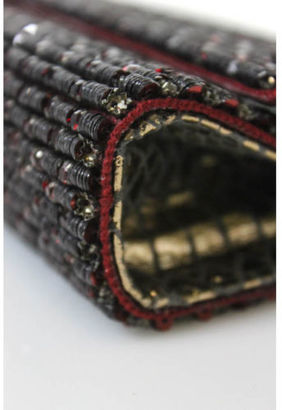 Deepa Gurnani NWD Gray Red Beaded Fold Over Shoulder Handbag $175 5541738