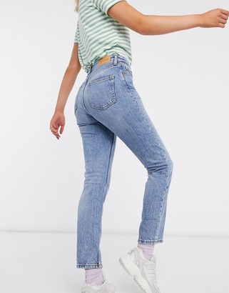 Monki Kimomo organic cotton high waist slim mom jeans in vintage blue -  ShopStyle