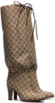 Thumbnail for your product : Gucci brown Lisa 85 knee high drawstring GG logo boots