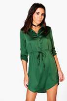 Thumbnail for your product : boohoo Satin Drawstring Waist Shirt Dress
