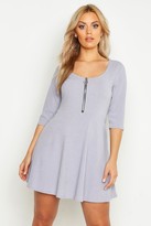 Thumbnail for your product : boohoo Plus Soft Rib Zip Front Skater Dress