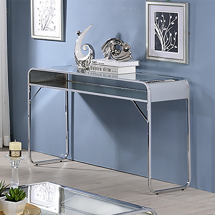 Furniture of America Twila Glass Top Console Table, Chrome