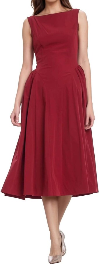Badgley Mischka Kirsten Sleeveless Boatneck A-Line Midi Dress In Wine