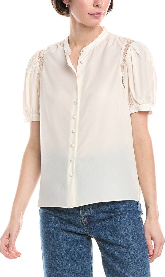 Frame Denim Lace Shoulder Inset Silk Blouse