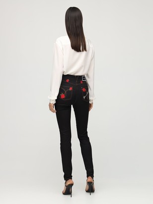 Versace Roses Embroidered Cotton Denim Jeans