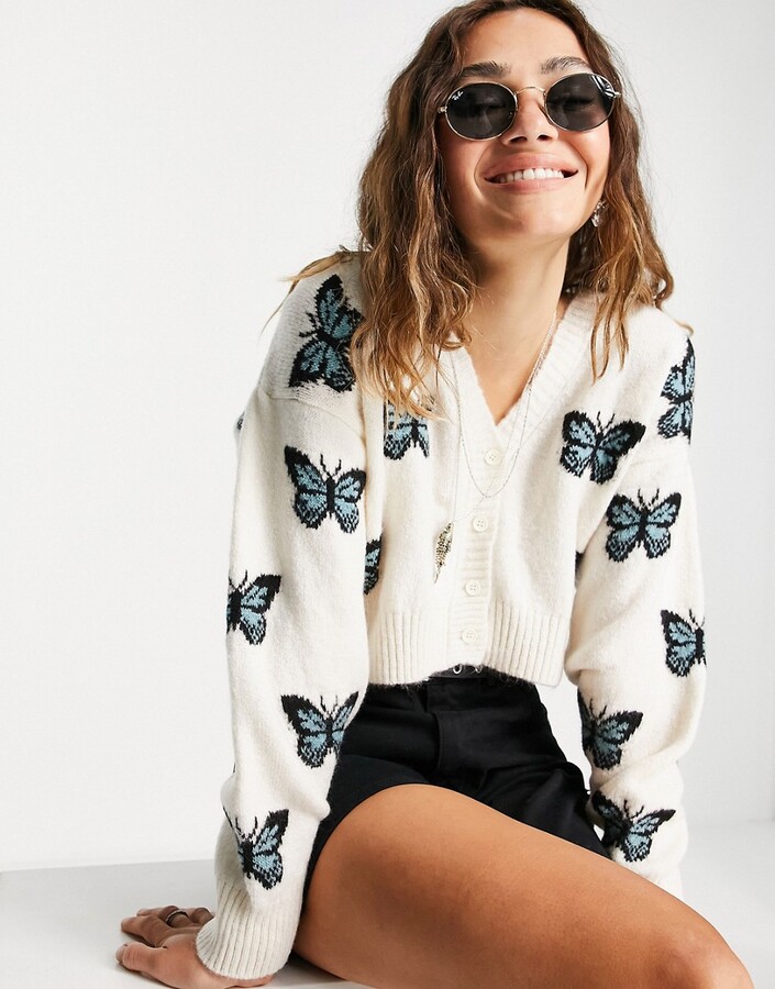 Topshop knitted butterfly print crop cardi - ShopStyle