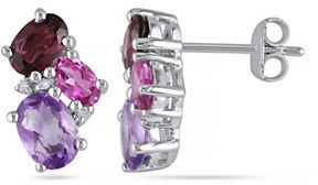 Concerto 0.03 TCW Diamond and 3 TCW Amethyst Sterling Silver Stud Earrings