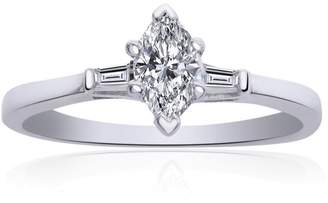 18K White Gold 0.55 Ct Marquise and Brilliant Cut Diamond Engagement Ring Size 9