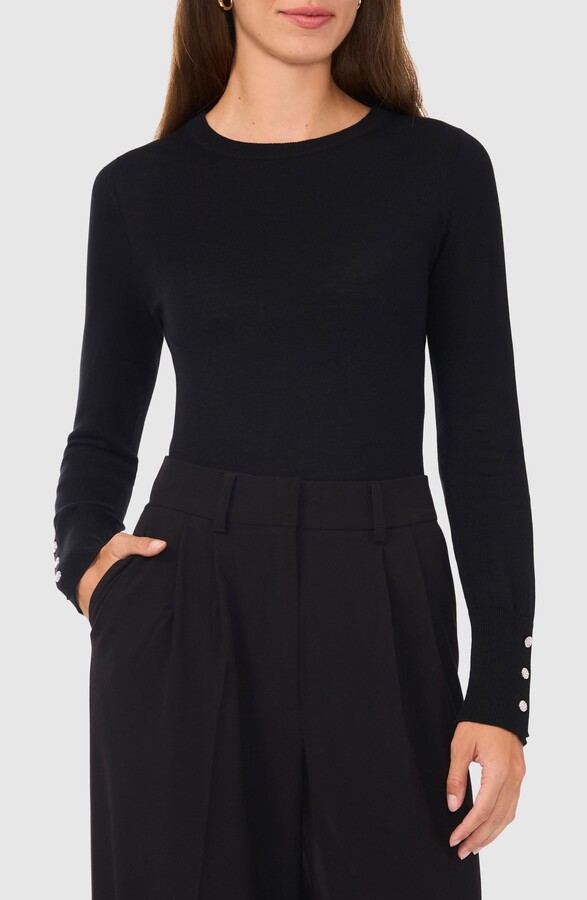 Halogen Button Cuff Cotton Blend Sweater