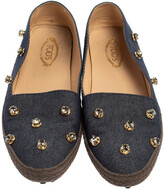 Thumbnail for your product : Tod's Blue Denim Fabric Crystal Embellished Espadrille Loafers Size 38.5
