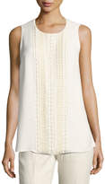 Thumbnail for your product : Lafayette 148 New York Sleeveless Hand-Beaded Double-Georgette Silk Blouse, Ivory