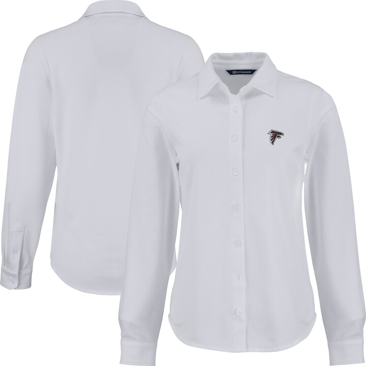 Women's Cutter & Buck White Atlanta Falcons Advantage Eco Soft Pique Tri-Blend Long Sleeve Button-Up Shirt