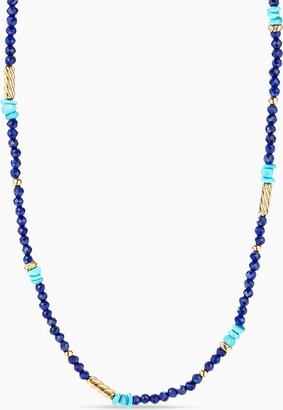 David Yurman Color Bead Necklace in 18K Yellow Gold with Lapis and Turquoise, 4mm Women's Size 20 in