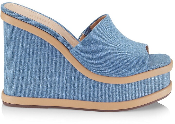 Schutz Dalle Denim Wedge Sandals ShopStyle