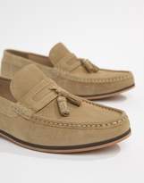 Thumbnail for your product : ASOS Design DESIGN tassel loafers in stone suede with natural sole