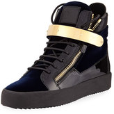 Thumbnail for your product : Giuseppe Zanotti Men's Velvet High-Top Sneaker with Golden Bar, Navy