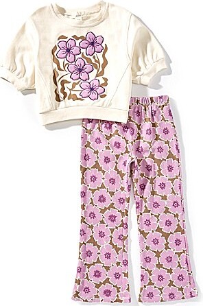 Peek LittleBig Girls Short-Sleeve Violet Garden T-Shirt Floral-Printed Flare-Leg Pants Set