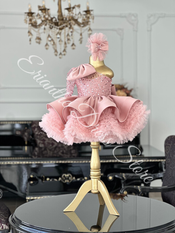 gdybao Elegant Pink Sequins Ruffle Tutu Dress Tulle Puffy Flower Girl Dress For Wedding Kids Birthday Party First Communion Gown Custom