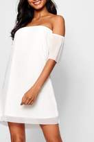 Thumbnail for your product : boohoo Off Shoulder Pleat Shift Dress