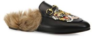 Gucci Princetown Tiger Lamb Fur-Lined Leather Slippers