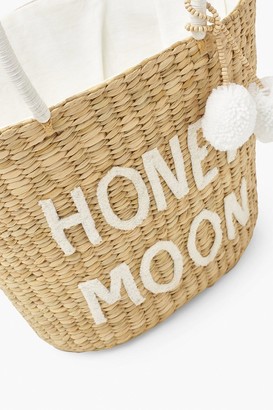 boohoo Honey Moon Pom Pom Large Straw Beach Bag