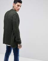 Thumbnail for your product : ASOS DESIGN Chunky Stitch Textured Cardigan In Khaki
