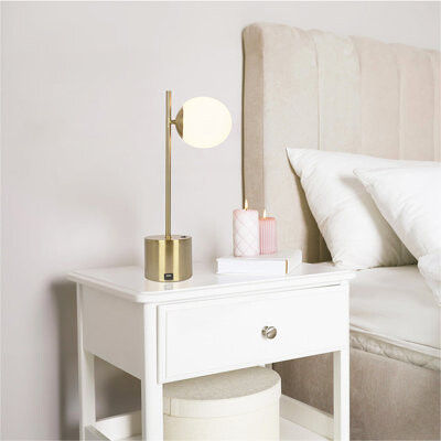 Ethereal Modern Small Brass Metal Table Lamp with White Glass Globe Shade, Elegant Desk Lamp Fixture 22"H x 9.3"W x 5.8"D for Living Room, Desk Lamps
