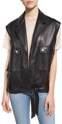 Helmut Lang Oversized Leather Snap-Front Vest, Black